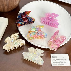Français Élégant Papillon Ajouré Pince à Cheveux Acétate Motif Marbré Shark Clip Strass Pour Femme Accessoires Cheveux