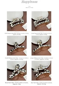 Detailed comparison of various cow print hair claw clips with specific sizes and weights