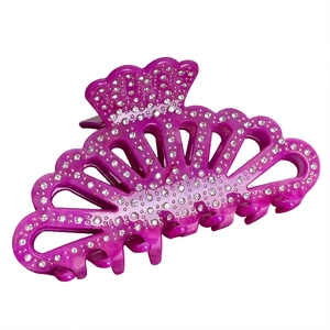 Luxury purple acetate hair claw clip with hand-set radiant rhinestones for thick hair