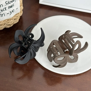 Elegant matte black and brown hollow frangipani claw clips for stylish hair updos