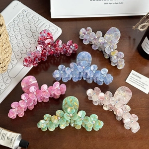 Large Hair Claw Clip Elegant Acetate Floral Shark Clip Rhinestone Flower Hair Accessory For Women Fashion Styling Tool