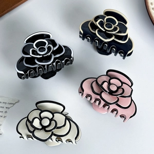 Vintage Acetate Camellia Flower Hair Claw Elegant French Style Large Non-slip Shark Clip For Women Thick Hair Accessories