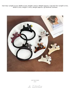 Détail du lot de pince à cheveux et chouchou chien en acétate avec ses dimensions