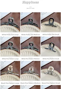 Polka dot and stripe hair claws in large, medium and small sizes on an elegant background