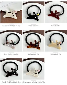 Lot de barrettes et élastiques chiots mignons en acétate de diverses couleurs variées