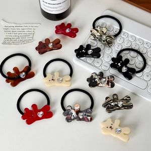 Mignonne Pince à Cheveux Ours en Acétate Chouchou Décor Cœur en Strass Pince à Bec de Canard Polyvalente pour Femmes