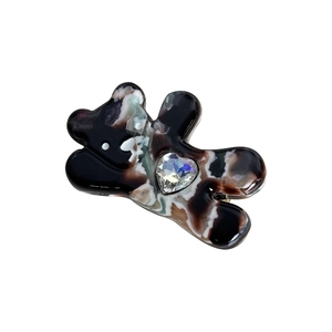 Barrette à cheveux ours mignon avec motif écaille de tortue et cristal en cœur