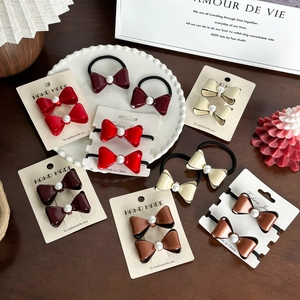Ensemble Élastique Et Barrette À Cheveux Nœud Élégant Avec Künstliche Perle Style Français Accessoires Cheveux Résine Femme