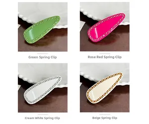 Détails des barrettes avec strass et émail en vert, rose, blanc et jaune brillant