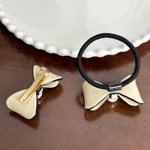 Ensemble barrette et élastique à cheveux nœud crème de style français élégant