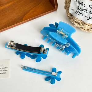 Blaues Haarklammer-Set aus Acetat mit glitzernden Strasssteinen und Blumen