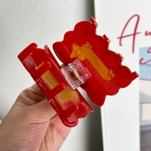 Red acetate dachshund hair claw clip with yellow giraffe print for women hairstyles