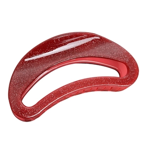 Pince à cheveux rouge scintillante en forme de croissant avec paillettes argentées