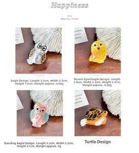 Detailed view of acetic acid owl and turtle hair clips with pearlescent texture and dimensions