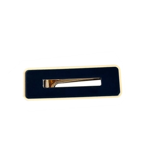Elegant rectangular acetate hair clip in navy blue and gold minimalist design
