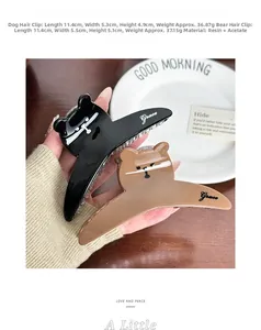 Detail view of large 11.4cm resin bear hair claw clip with Grace lettering