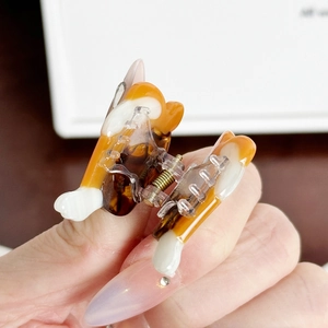 Mini corgi dog hair claw clip made of tortoiseshell acetate for fringe and styling