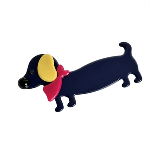 Simpatico fermaglio per capelli a bassotto in acetato blu navy con orecchie gialle