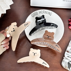 Korean Style Cute Bear Dog Shape Large Hair Claw Clip Mixed Materials Resin Hair Accessory For Women Daily Hair Styling Catch Clip