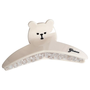 Minimalist cream white bear hair claw clip with Grace lettering for elegant hairstyling