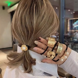 Vintage Gold Metal Hair Tie Elegant High Elastic Ponytail Holder With Faux Artificial Pearl Shell Design Fashion Hair Accessories For Women