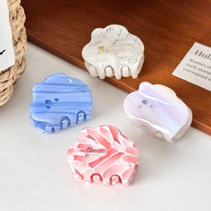 Cloud Shape Acetate Hair Claw Clip Elegant Marble Texture Rhinestone Small Shark Clip Fashion Hair Styling Accessory For Women