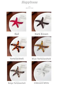 Detail view of colorful starfish hair clips in assorted acetate textures and vibrant finishes