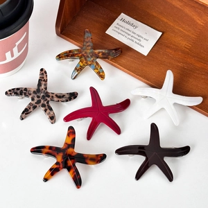 Vintage Starfish Shape Acetate Hair Clip For Women French Style Tortoise Shell Pattern Side Clip Elegant Summer Beach Accessory