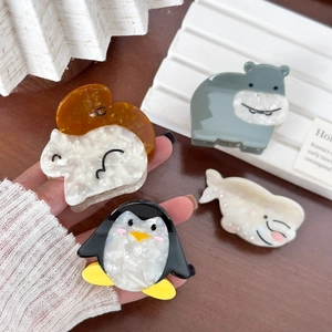 Cute Cartoon Animal Acetate Hair Claw Clip Hippo Penguin Dolphin Capybara Marble Texture Shark Clip For Women Girls Hair Accessories