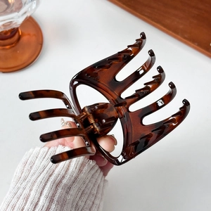 Elegant large tortoiseshell hair claw clip with strong gold spring for women styling
