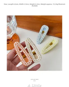 Detailed dimensions of pearl hair clips in acetate material with droplet shape