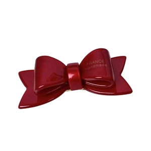 Barrette à cheveux nœud rouge en acétate avec inscription dorée France Handmade faite main