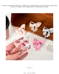 Detailed size chart for acetate bow hair clip and elastic tie set with precise measurements