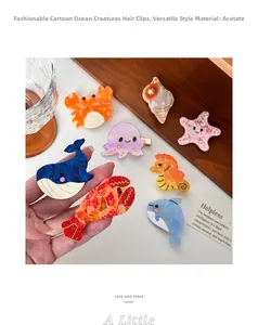 Detailed macro view of assorted ocean animal hair clips made from acetate material