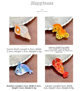 Detailed size and weight specs for acetate ocean animal hair clips with pearls