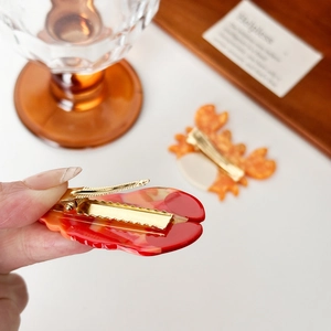 Ocean series orange marble acetate duckbill clip with high-quality gold metal teeth