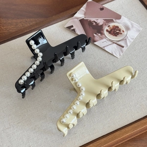 French Elegant Acetate Hair Claw Clip Large Shark Clip With Faux Artificial Pearls Decorative Hair Accessory For Women Hair Styling