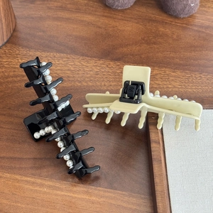 French style acetate claw clips with white pearls in black and beige colors