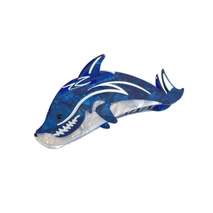 Pinza per capelli creativa a forma di squalo in acetato con motivi marmorei blu oceano