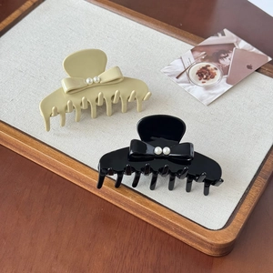 Pince à Cheveux Crabe Style Français en Acétate Avec Nœud et Künstliche Perles d'Imitation Élégante Grande Pince pour Femmes