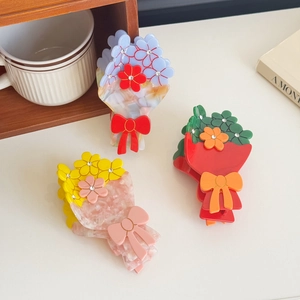 Pinces à cheveux élégantes en acétate floral avec strass en diverses combinaisons de couleurs
