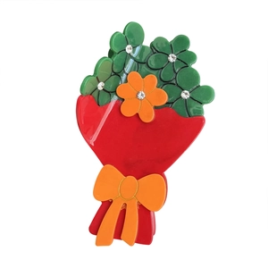 Pince à cheveux élégante en acétate avec motif de bouquet floral et strass brillants
