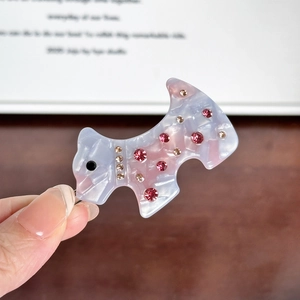 Sparkling crystal dog hair clip in gradient purple and pink acetate resin for women