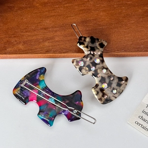 Set of two Scottie dog acetate hair clips with tortoiseshell pattern and crystals