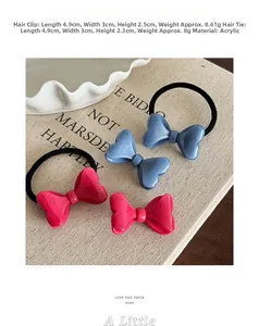 Détails de la pince à cheveux nœud et de l'élastique en acrylique rose et bleu pailleté