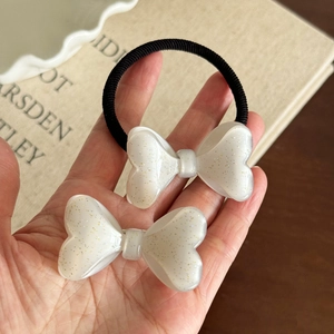 Ensemble chouchou et barrette nœud crème pailleté en résine pour femmes