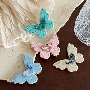 3D Acetate Butterfly Hair Clip With Heart Love Rhinestone Sweet Fairy Duckbill Clip For Women Girls Hair Accessories