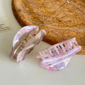 Pinze per capelli in acetato di marmo rosa con design a semicerchio cavo per acconciature