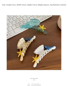 Detailed size specifications for acetate ocean-themed dolphin and starfish hair claw clips