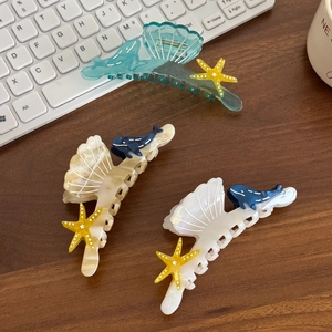 Ocean Series Acetate Hair Claw Clip Women Starfish Whale Shell Decorative Large Clip Versatile Summer Marine Hair Jewelry